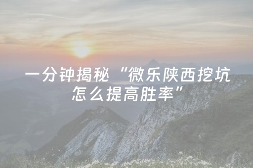 一分钟揭秘“微乐陕西挖坑怎么提高胜率”（究竟是不是有挂)