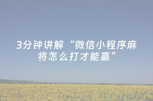 3分钟讲解“微信小程序麻将怎么打才能赢”（胜率到哪调)