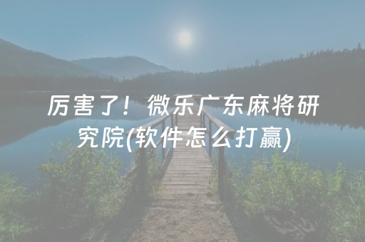 厉害了！微乐广东麻将研究院(软件怎么打赢)