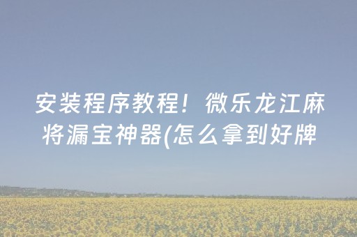 安装程序教程！微乐龙江麻将漏宝神器(怎么拿到好牌)