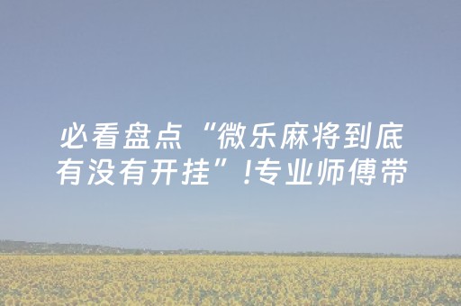 必看盘点“微乐麻将到底有没有开挂”!专业师傅带你一起了解（详细教程）-抖音