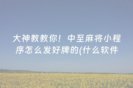 大神教教你！中至麻将小程序怎么发好牌的(什么软件可以赢)