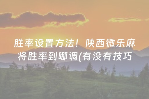 胜率设置方法！陕西微乐麻将胜率到哪调(有没有技巧)