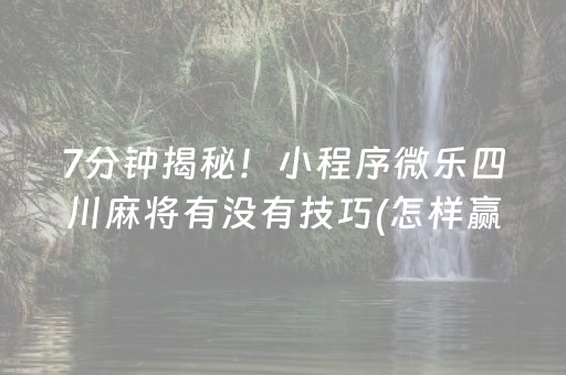 7分钟揭秘！小程序微乐四川麻将有没有技巧(怎样赢的几率大)