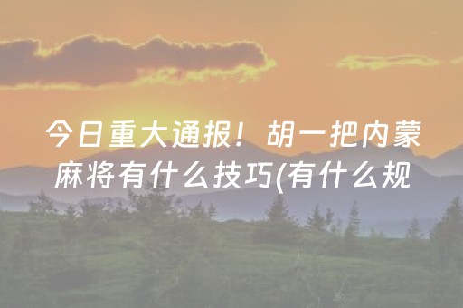 今日重大通报！胡一把内蒙麻将有什么技巧(有什么规律吗)