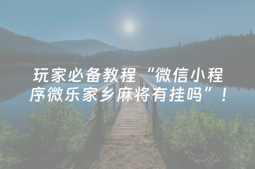玩家必备教程“微信小程序微乐家乡麻将有挂吗”！详细开挂教程（确实真的有挂)-抖音