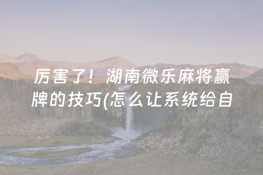 厉害了！湖南微乐麻将赢牌的技巧(怎么让系统给自己好牌)