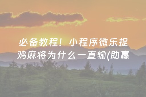 必备教程！小程序微乐捉鸡麻将为什么一直输(助赢软件有规律吗)