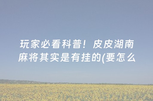 玩家必看科普！皮皮湖南麻将其实是有挂的(要怎么样拿到好牌)