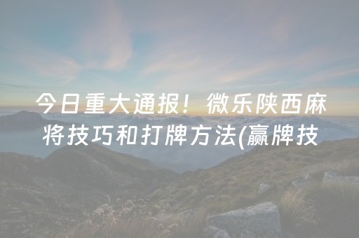 今日重大通报！微乐陕西麻将技巧和打牌方法(赢牌技巧插件安装)