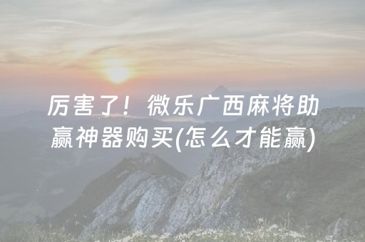 厉害了！微乐广西麻将助赢神器购买(怎么才能赢)