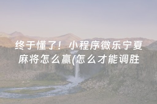 终于懂了！小程序微乐宁夏麻将怎么赢(怎么才能调胜率)