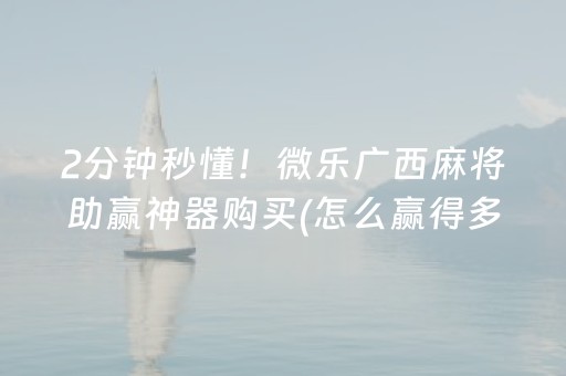2分钟秒懂！微乐广西麻将助赢神器购买(怎么赢得多)
