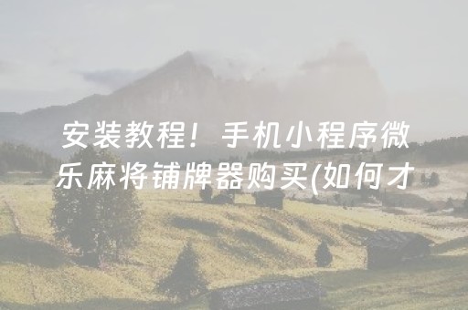 安装教程！手机小程序微乐麻将铺牌器购买(如何才能赢)