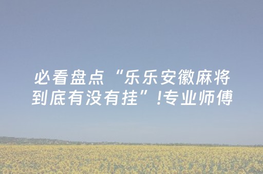 必看盘点“乐乐安徽麻将到底有没有挂”!专业师傅带你一起了解（详细教程）-抖音