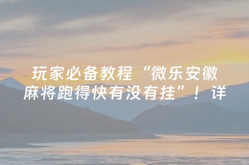 玩家必备教程“微乐安徽麻将跑得快有没有挂”！详细开挂教程（确实真的有挂)-抖音