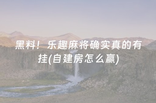黑料！乐趣麻将确实真的有挂(自建房怎么赢)