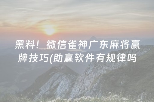 黑料！微信雀神广东麻将赢牌技巧(助赢软件有规律吗)
