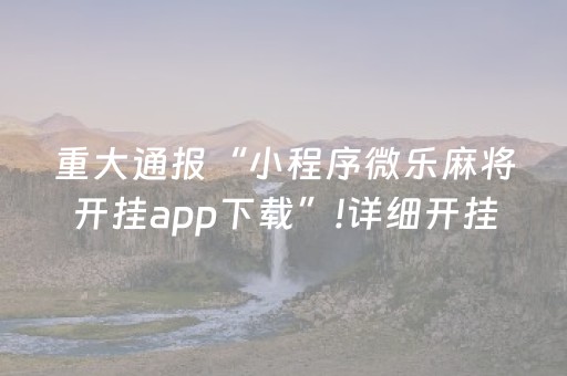 重大通报“小程序微乐麻将开挂app下载”!详细开挂教程-抖音