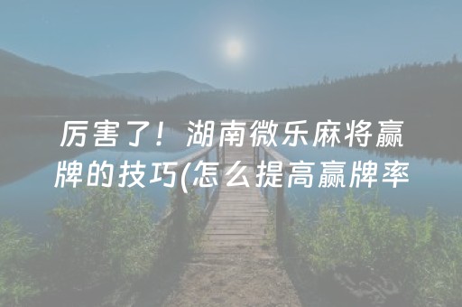 厉害了！湖南微乐麻将赢牌的技巧(怎么提高赢牌率)