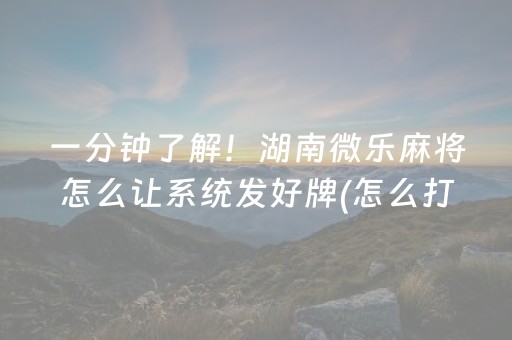 一分钟了解！湖南微乐麻将怎么让系统发好牌(怎么打会赢)