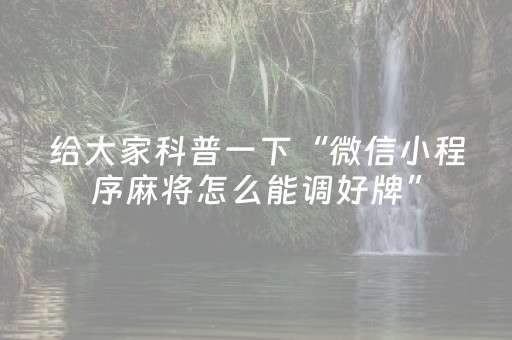 给大家科普一下“微信小程序麻将怎么能调好牌”（确实有插件吗)