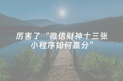 厉害了“微信财神十三张小程序如何赢分”（助赢神器)