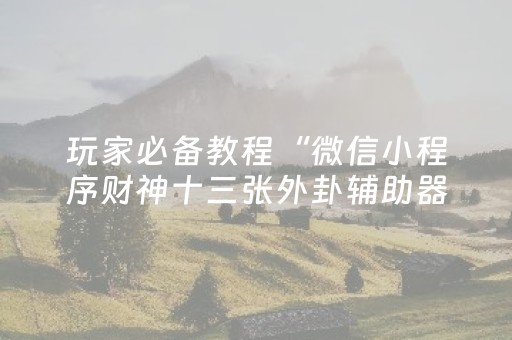 玩家必备教程“微信雀神麻将怎么设置才赢（专用辅牌神器免安装）