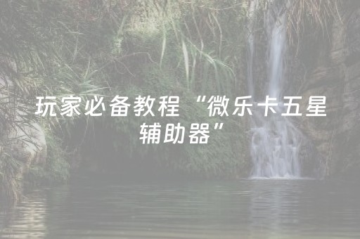 玩家必备教程“微乐卡五星辅助器”（开挂神器下载)