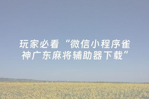 玩家必看“微信小程序雀神广东麻将辅助器下载”（充会员胜率高)