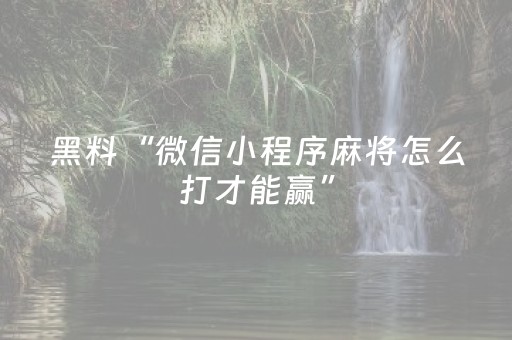 黑料“微信小程序麻将怎么打才能赢”（装挂怎么安装)