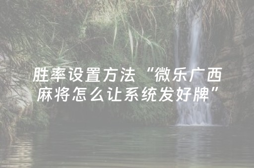 胜率设置方法“微乐广西麻将怎么让系统发好牌”（挂件神器)