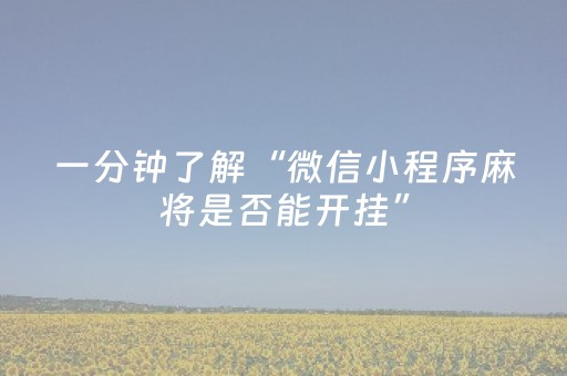一分钟了解“微信小程序麻将是否能开挂”（软件出售)
