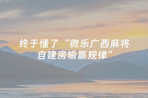 终于懂了“微乐广西麻将自建房输赢规律”（辅助器下载)
