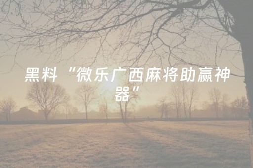 黑料“微乐广西麻将助赢神器”（必赢神器)