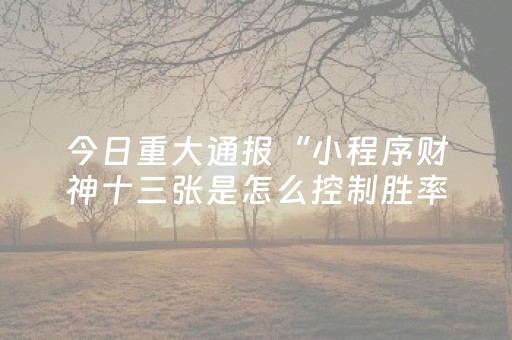 今日重大通报“小程序财神十三张是怎么控制胜率”（开挂辅助插件)