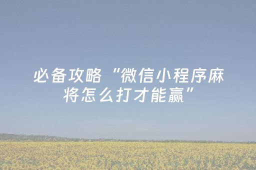 胜率设置方法“小程序麻将控牌（助赢神器通用版）