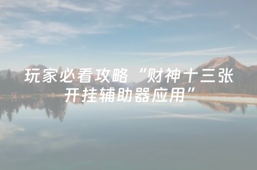 玩家必看攻略“财神十三张开挂辅助器应用”（助攻神器)