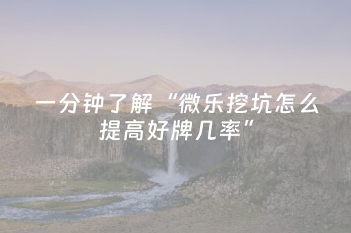 一分钟了解“微乐挖坑怎么提高好牌几率”（可以设置输赢吗)