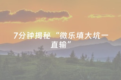 7分钟揭秘“微乐填大坑一直输”（输赢有什么规律)
