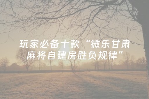 玩家必备十款“微乐甘肃麻将自建房胜负规律”（怎么能得到好牌)
