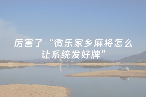厉害了“微乐家乡麻将怎么让系统发好牌”（可以设置输赢吗)