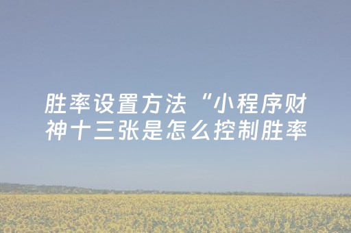 胜率设置方法“小程序财神十三张是怎么控制胜率”（有没有猫腻)