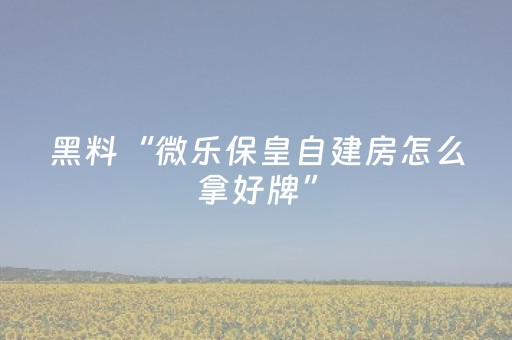黑料“微乐保皇自建房怎么拿好牌”（开挂辅助脚本)