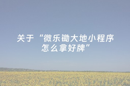 关于“微乐锄大地小程序怎么拿好牌”（如何提高胜率)