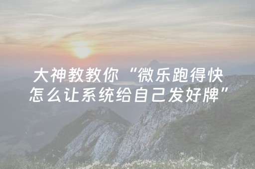 大神教教你“微乐跑得快怎么让系统给自己发好牌”（辅助器下载)