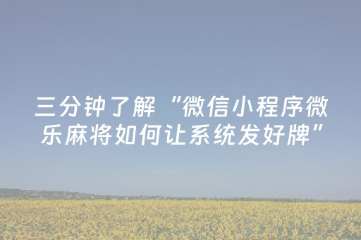 三分钟了解“微信小程序微乐麻将如何让系统发好牌”（插件开挂免费AI)