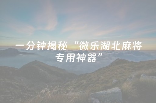 一分钟揭秘“微乐湖北麻将专用神器”（提高胜率软件)