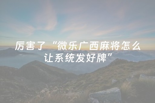 厉害了“微乐广西麻将怎么让系统发好牌”（控牌神器)