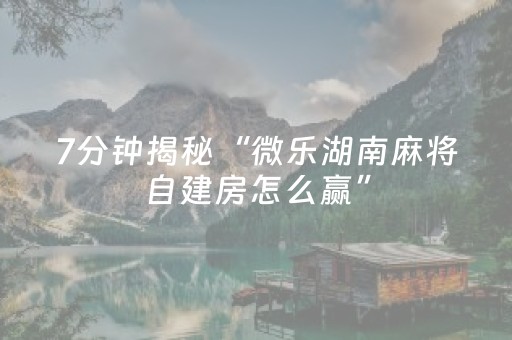 7分钟揭秘“微乐湖南麻将自建房怎么赢”（怎么增加胜率)